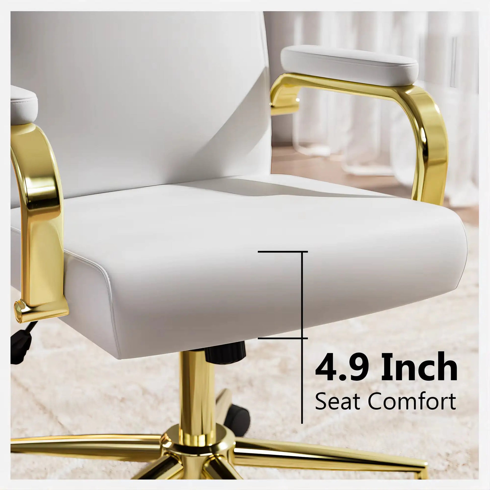 Executive Office Chair for Women - White or Pink Leather High-Back Chair with Gold Arms and Back Support