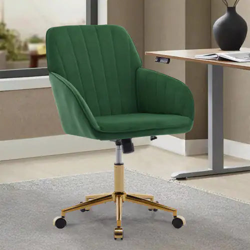 Adjustable Ergonomic Swivel Chair - TY Green Velvet Office Chair with Lumbar Support for Long Sitting