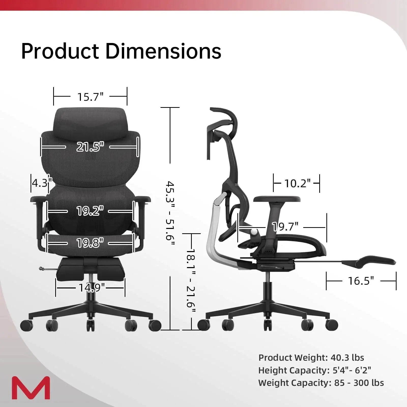 Ergonomic Office Chair with Footrest - Q3-MT Mesh Computer Chair with Soft Rubber Lumbar Support