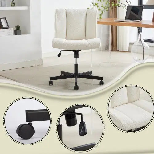 Armless Desk Chair with Wheels - Adjustable White Swivel Computer Task Chair