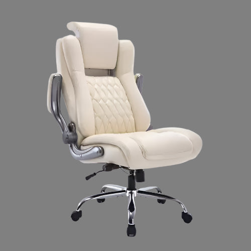 Beige office chair with quilted design on a white background