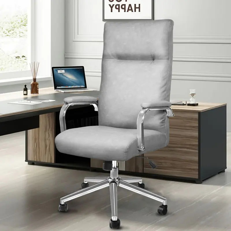 Executive Office Chair for Women - White or Pink Leather High-Back Chair with Gold Arms and Back Support
