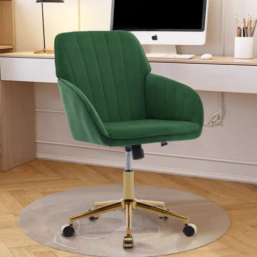 Adjustable Ergonomic Swivel Chair - TY Green Velvet Office Chair with Lumbar Support for Long Sitting