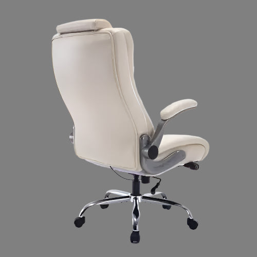 Beige office chair with a high backrest on a white background