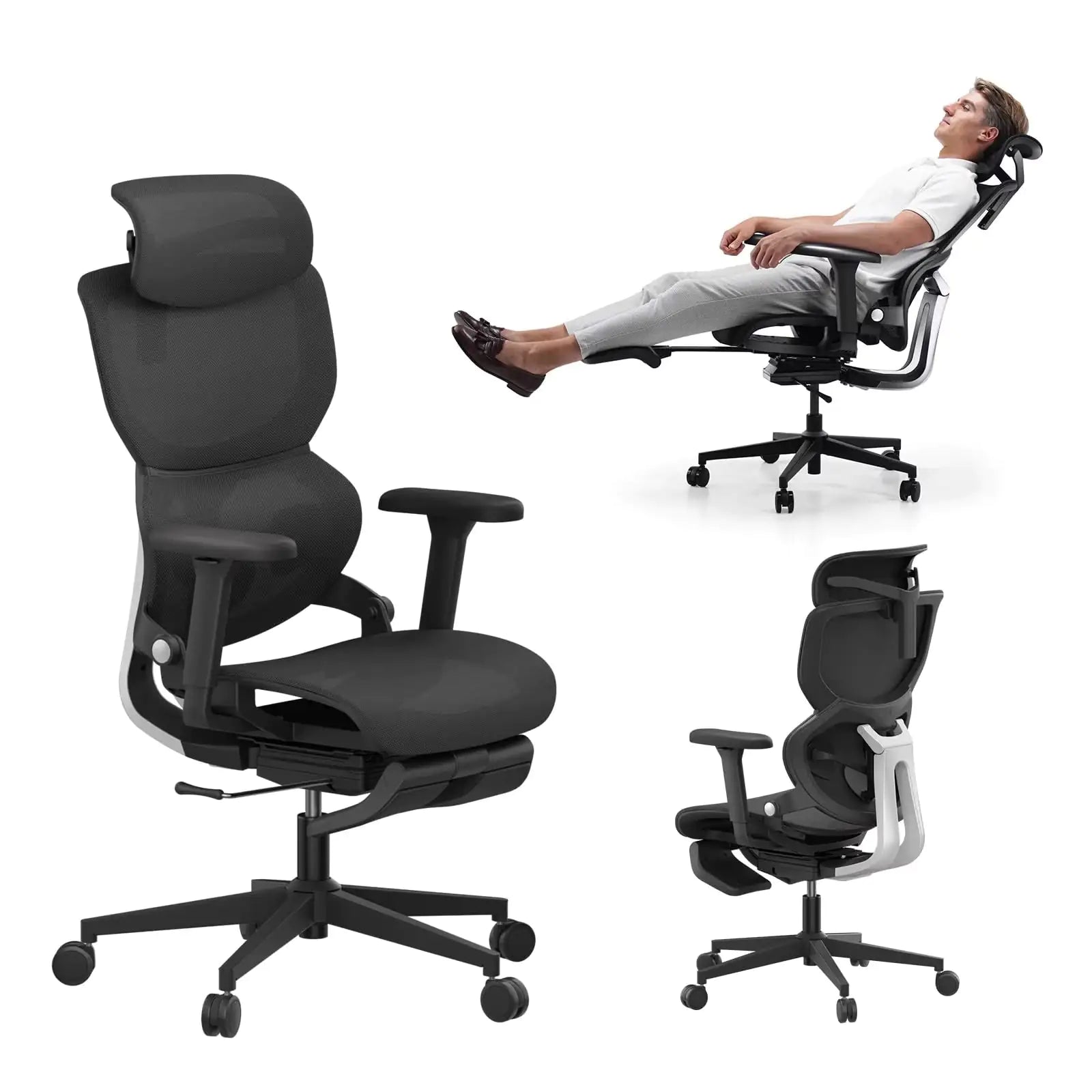 Ergonomic Office Chair with Footrest - Q3-MT Mesh Computer Chair with Soft Rubber Lumbar Support
