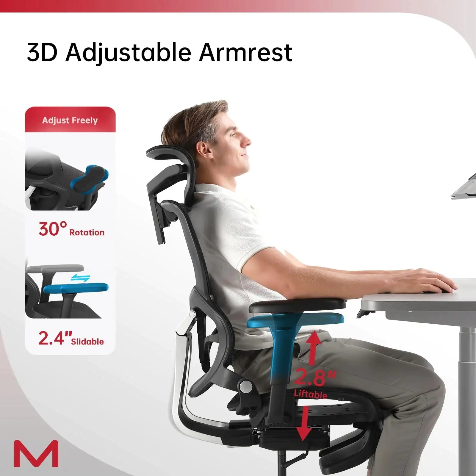 Ergonomic Office Chair with Footrest - Q3-MT Mesh Computer Chair with Soft Rubber Lumbar Support