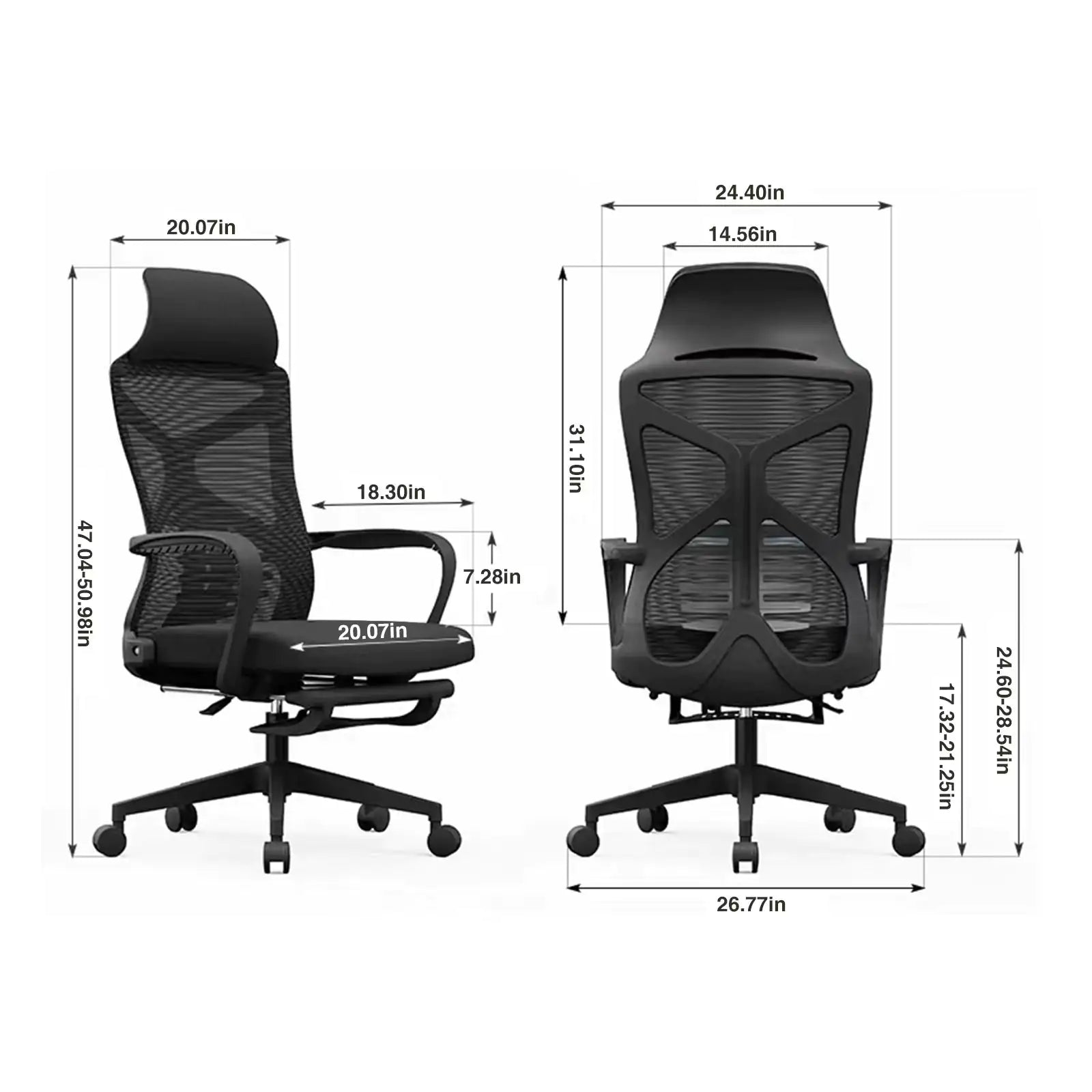 Ergonomic Office Chair with Mesh Seat - Tall Backrest Desk Chair with Adjustable Lumbar Support