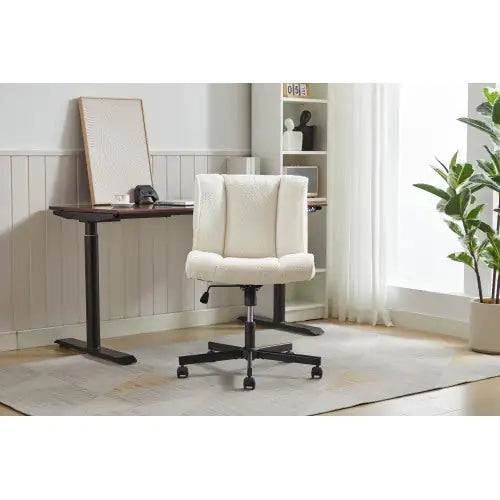 Armless Desk Chair with Wheels - Adjustable White Swivel Computer Task Chair