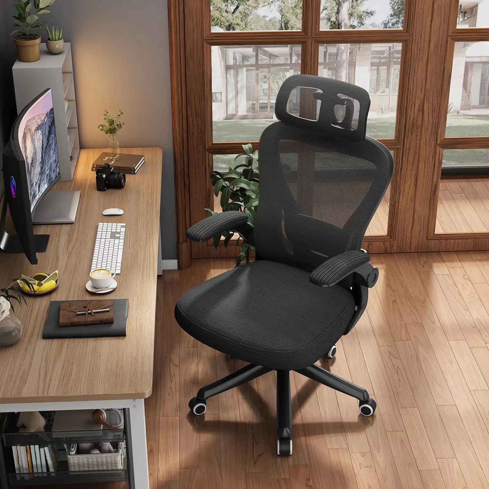 Ergonomic Black Swivel Office Chair - High-Back Mesh Executive Chair with Adjustable Lumbar Support