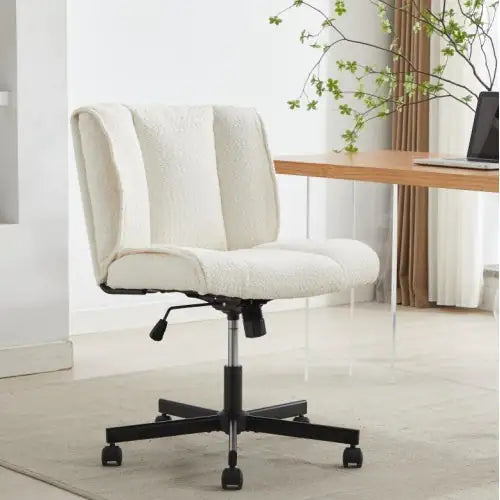 Armless Desk Chair with Wheels - Adjustable White Swivel Computer Task Chair