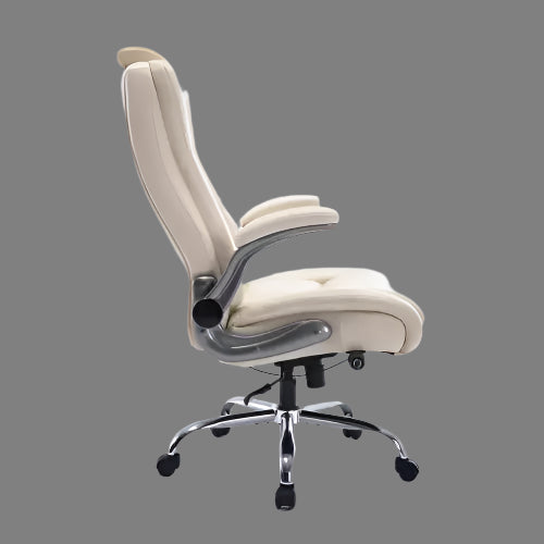 Beige office chair with chrome base on a white background