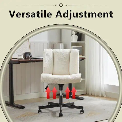 Armless Desk Chair with Wheels - Adjustable White Swivel Computer Task Chair