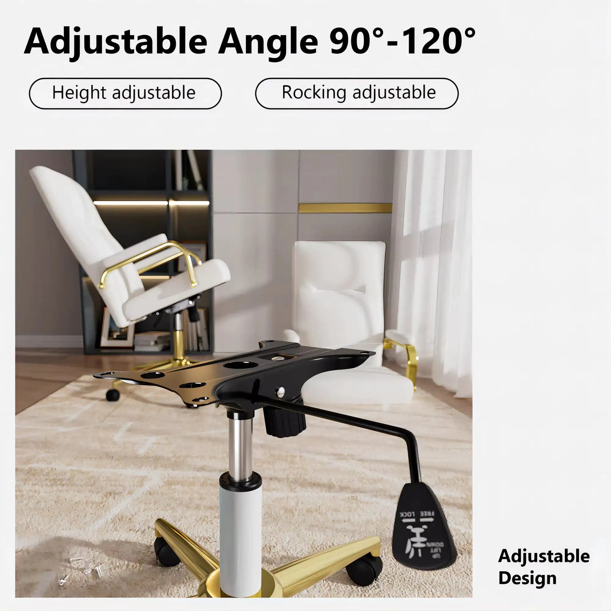 Executive Office Chair for Women - White or Pink Leather High-Back Chair with Gold Arms and Back Support