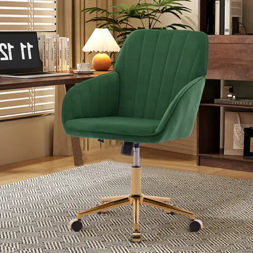 Adjustable Ergonomic Swivel Chair - TY Green Velvet Office Chair with Lumbar Support for Long Sitting