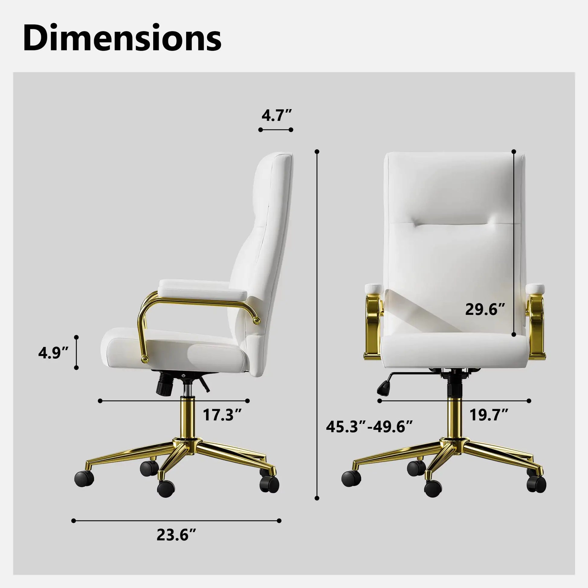 Executive Office Chair for Women - White or Pink Leather High-Back Chair with Gold Arms and Back Support