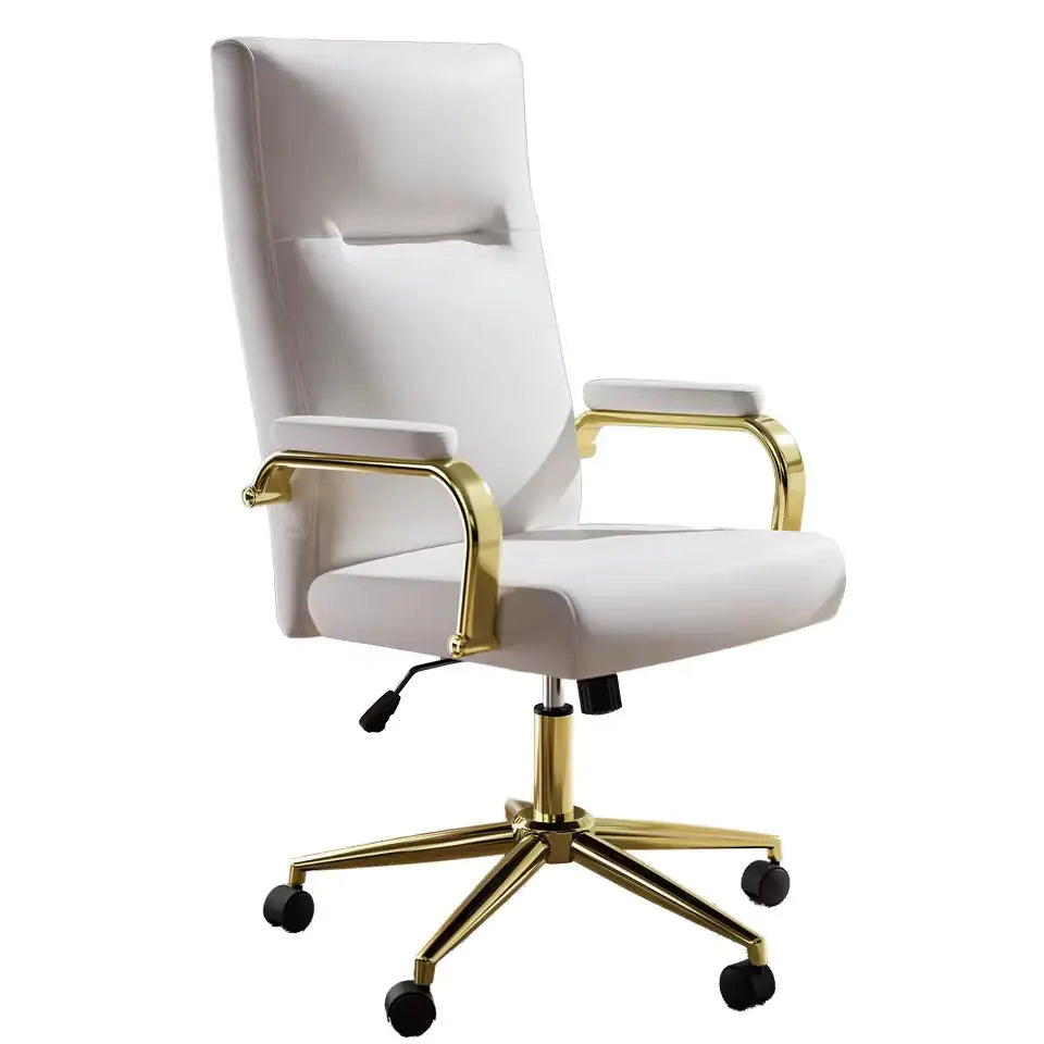 Executive Office Chair for Women - White or Pink Leather High-Back Chair with Gold Arms and Back Support