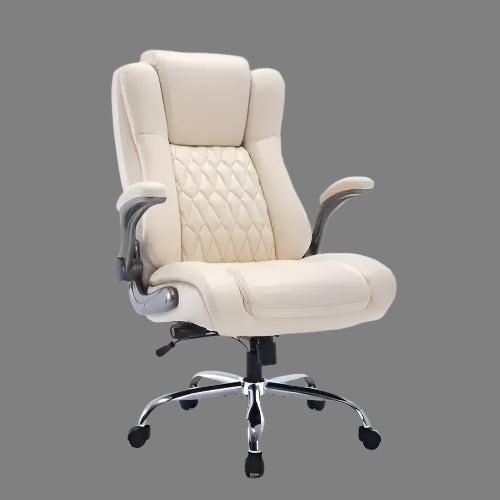 High-Back Office Chair with Lifting Headrest - Ergonomic Swivel Desk Chair with Adjustable Lumbar Support